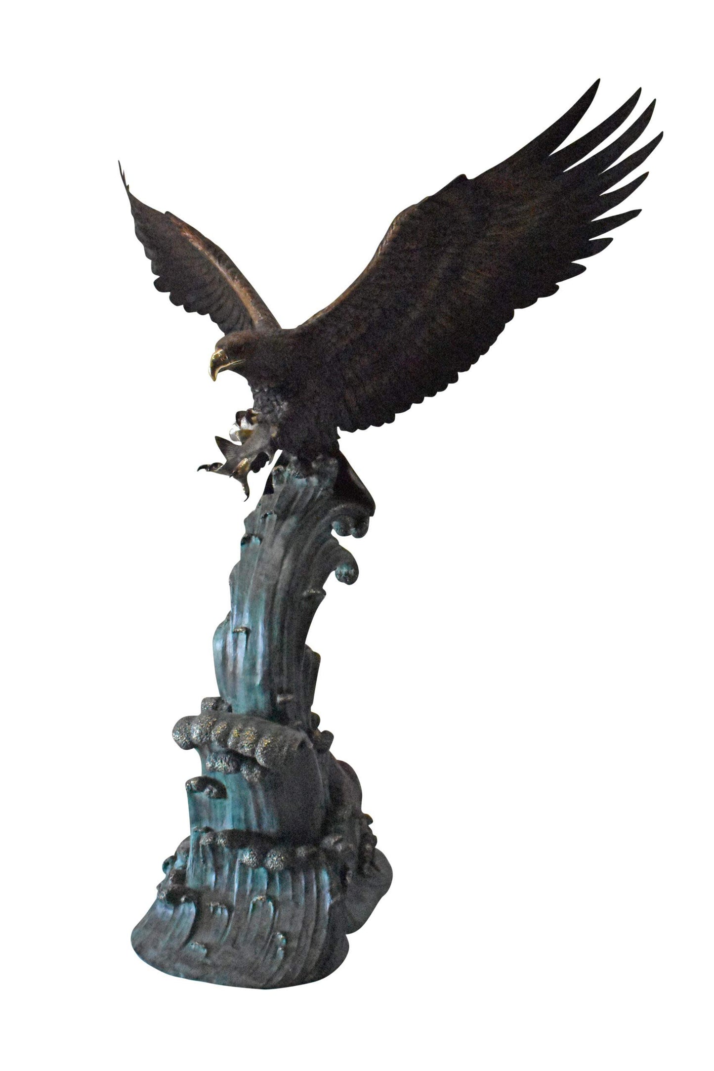 Eagle in Action Catching His Prey Bronze Statue - Size: 68"L x 40"W x 87"H.