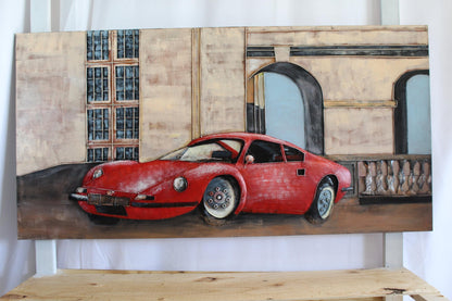 NIFAO Ferrari Dino Inspired Red Sports Car 3D Metal Wall Art 79" x 2" x 40"H