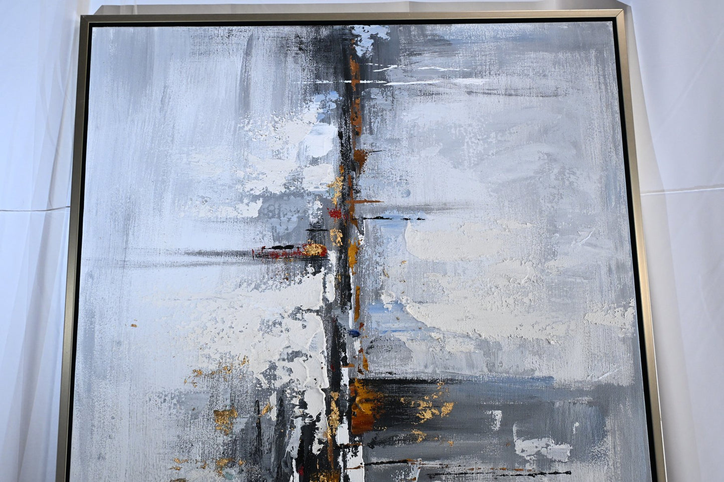 Paris Abstract Gray Gold Canvas Wall Art Framed Painting 61"x41"