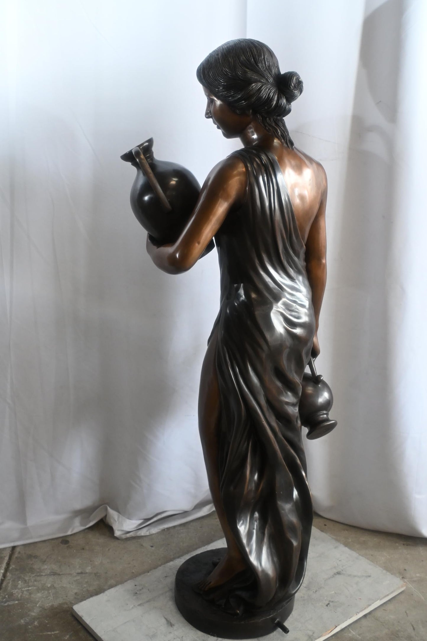 Bronze Woman Water Fountain Classical Figure Two Urns 21"x17"x59"H