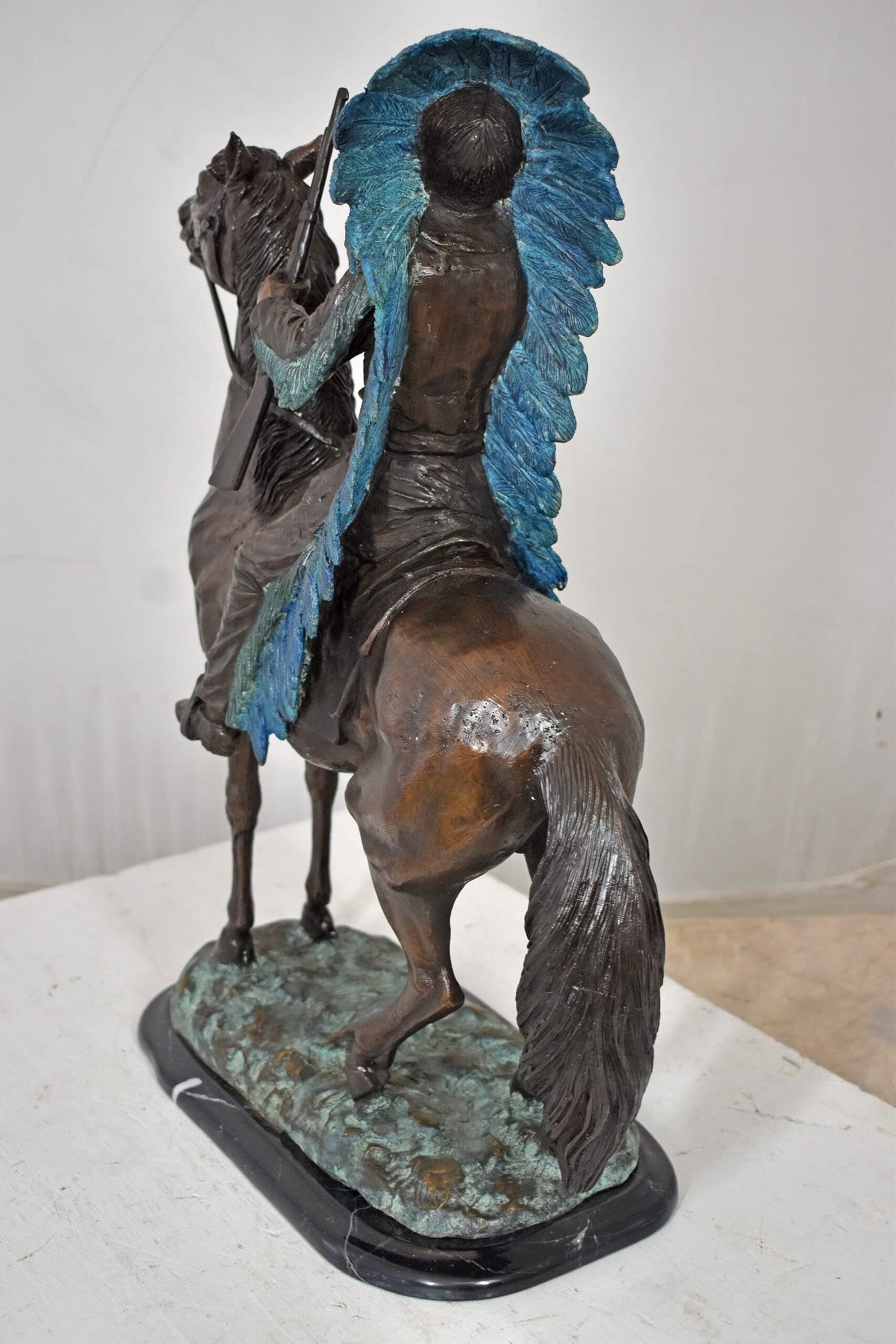 Indian man on his horse Bronze Statue Size: 18" x 8" x 23"H