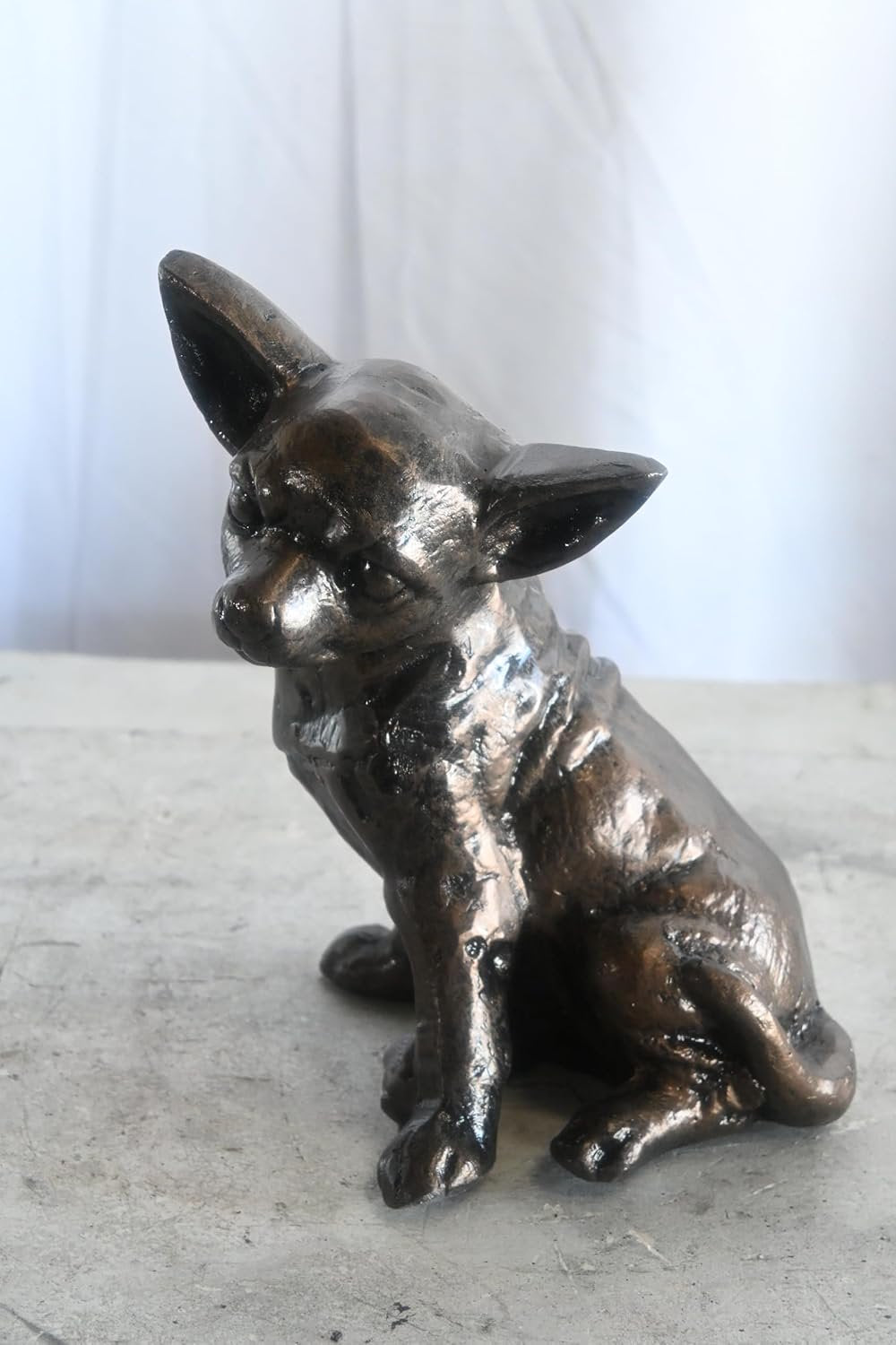 Sitting Chihuahua Aluminum Dog Statue Tabletop Sculpture 12"x7"x11"H
