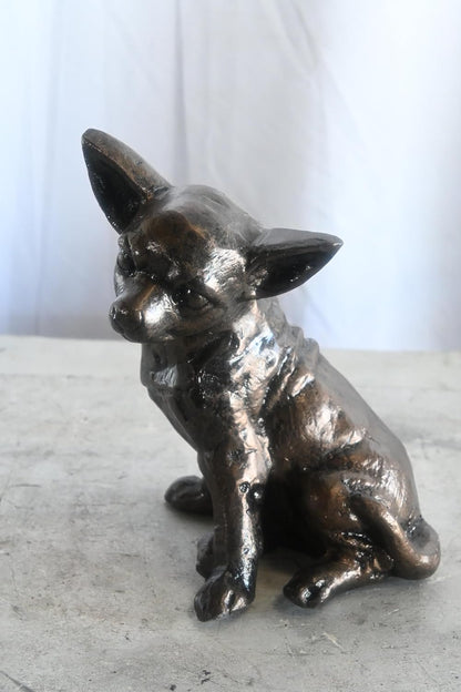 Sitting Chihuahua Aluminum Dog Statue Tabletop Sculpture 12"x7"x11"H