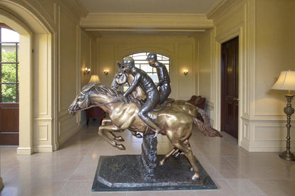 Two Horse Riders Racing Each Other Bronze Statue -  Size: 45"L x 21"W x 42"H