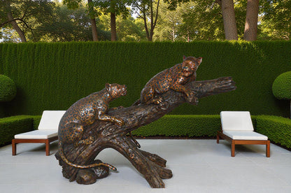 Two Jaguars On A Tree Bronze Statue - Size: 66"L x 34"W x 44"H.
