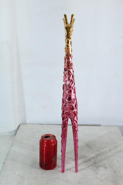 NIFAO Pink Giraffe Sculpture with Gold Chrome Head Modern Resin Decor 4"x6"x30"H