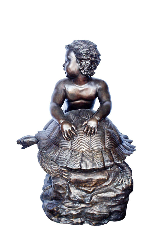 Naked toddler on turtle bronze statue Art Nude -  Size: 23"L x 26"W x 34"H.