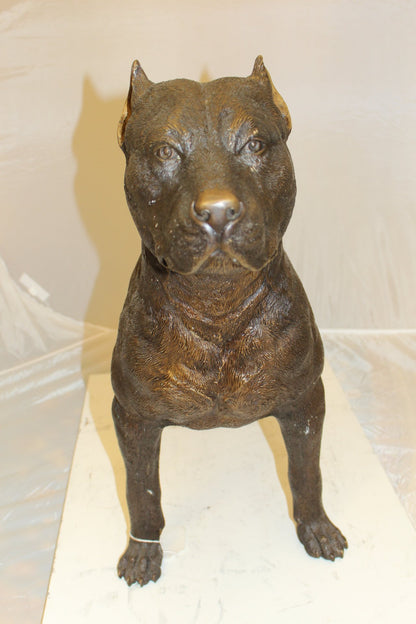 Standing Pitbull Dog Bronze Sculpture Statue Figurine 33"x11"x26"H