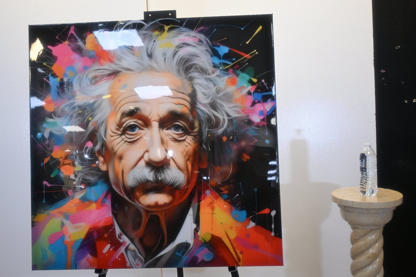 Albert Einstein Pop Art Splatter Resin Covered Canvas 40"x40"