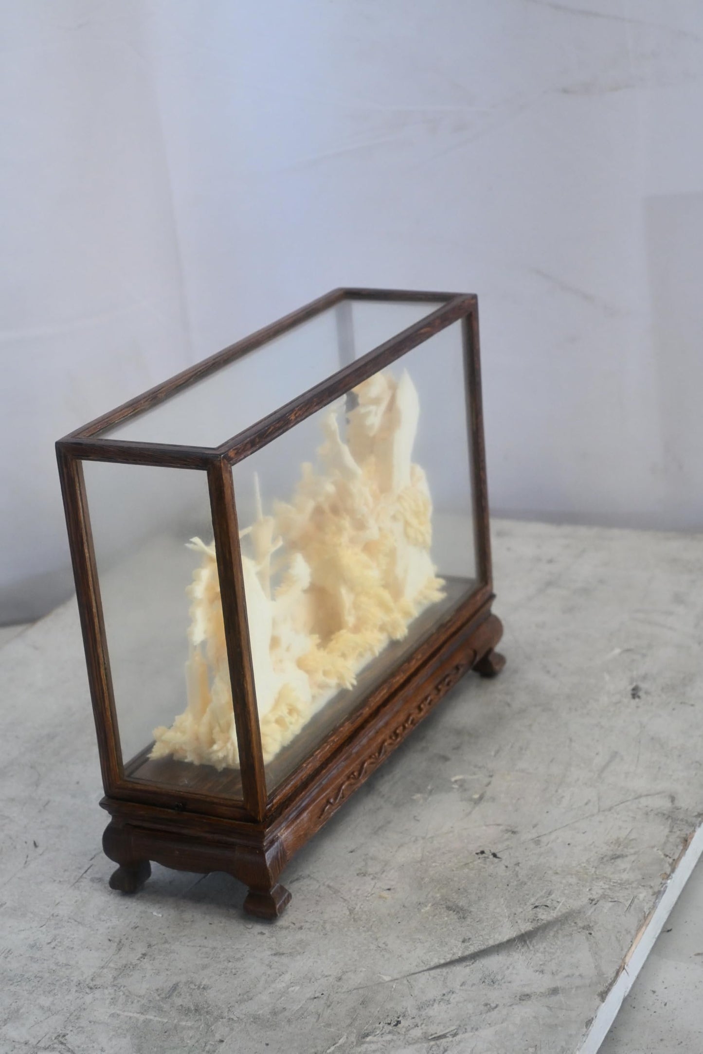 Carved Resin Guangzhou Cityscape Diorama in Wood Case 12"x4"x9"H