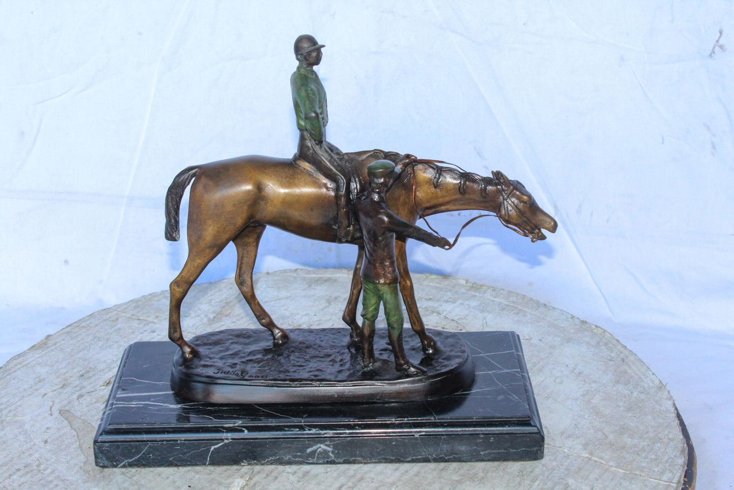 Horse and Jockey Bronze Statue, A J. Willis Good Replica 14" x 6" x 13"H