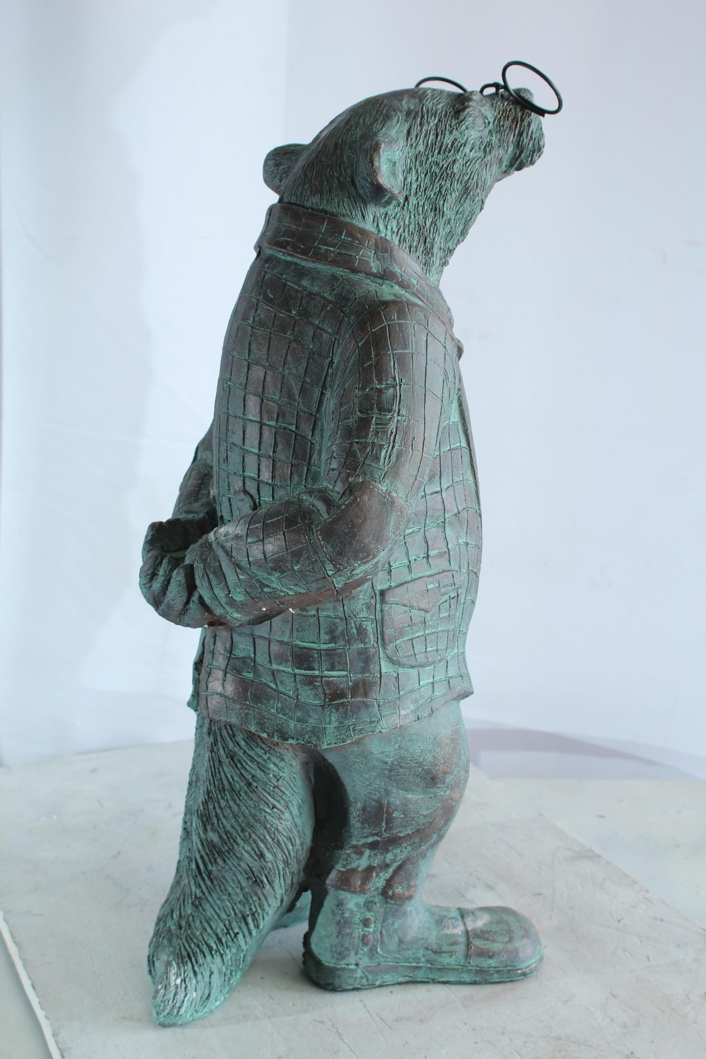 NIFAO Resin Statue Mole with Glasses Bronze Green Patina Finish 9" x 11" x 26"H