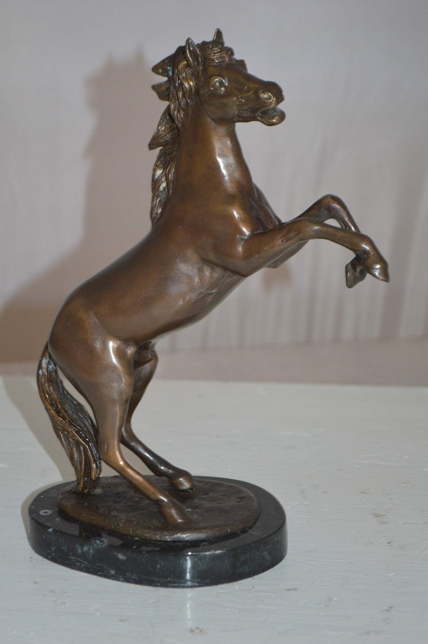Rearing Horse Small Bronze Statue -  Size: 8"L x 4"W x 11"H.