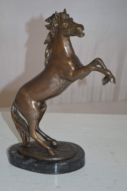 Rearing Horse Small Bronze Statue -  Size: 8"L x 4"W x 11"H.
