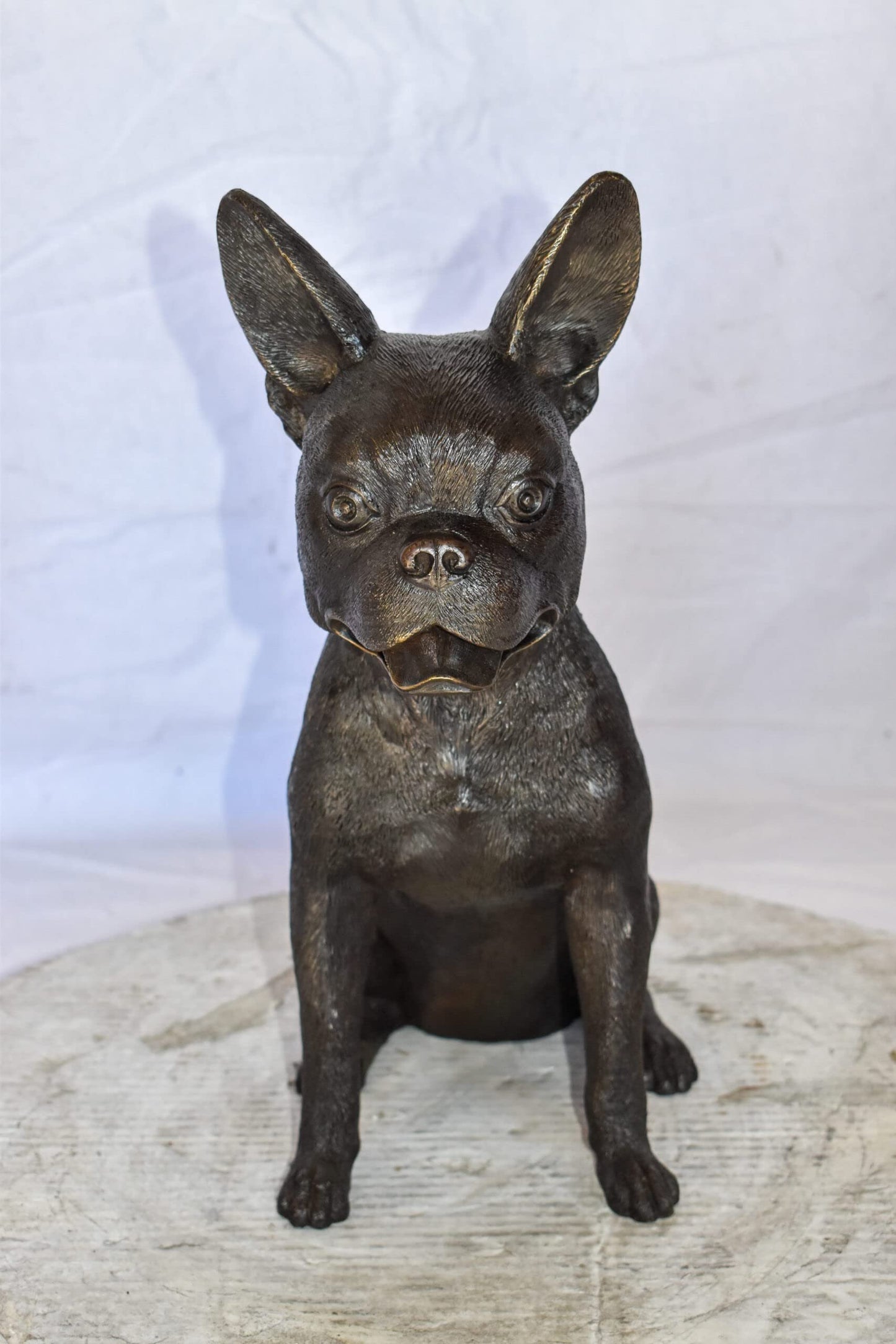 Boston Terrier Dog Happily Sitting Bronze Statue Size: 7" x 13" x 17"H