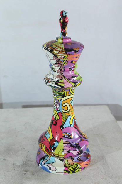 NIFAO Giant King Chess Piece Graffiti Art Sculpture Pop Art Resin Decor 6"x6"x19"H