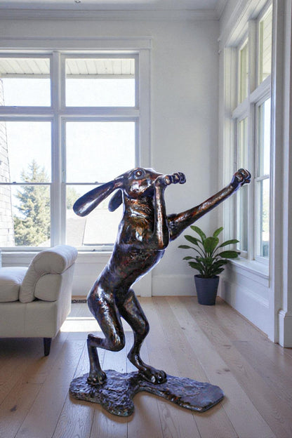 Leaping jackrabbit bronze statue -  Size: 21"L x 13"W x 24"H