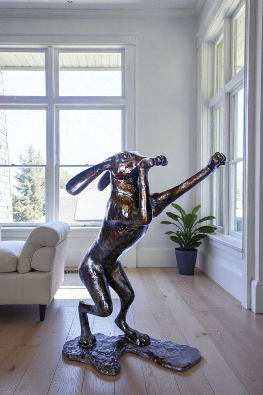 Leaping jackrabbit bronze statue -  Size: 21"L x 13"W x 24"H