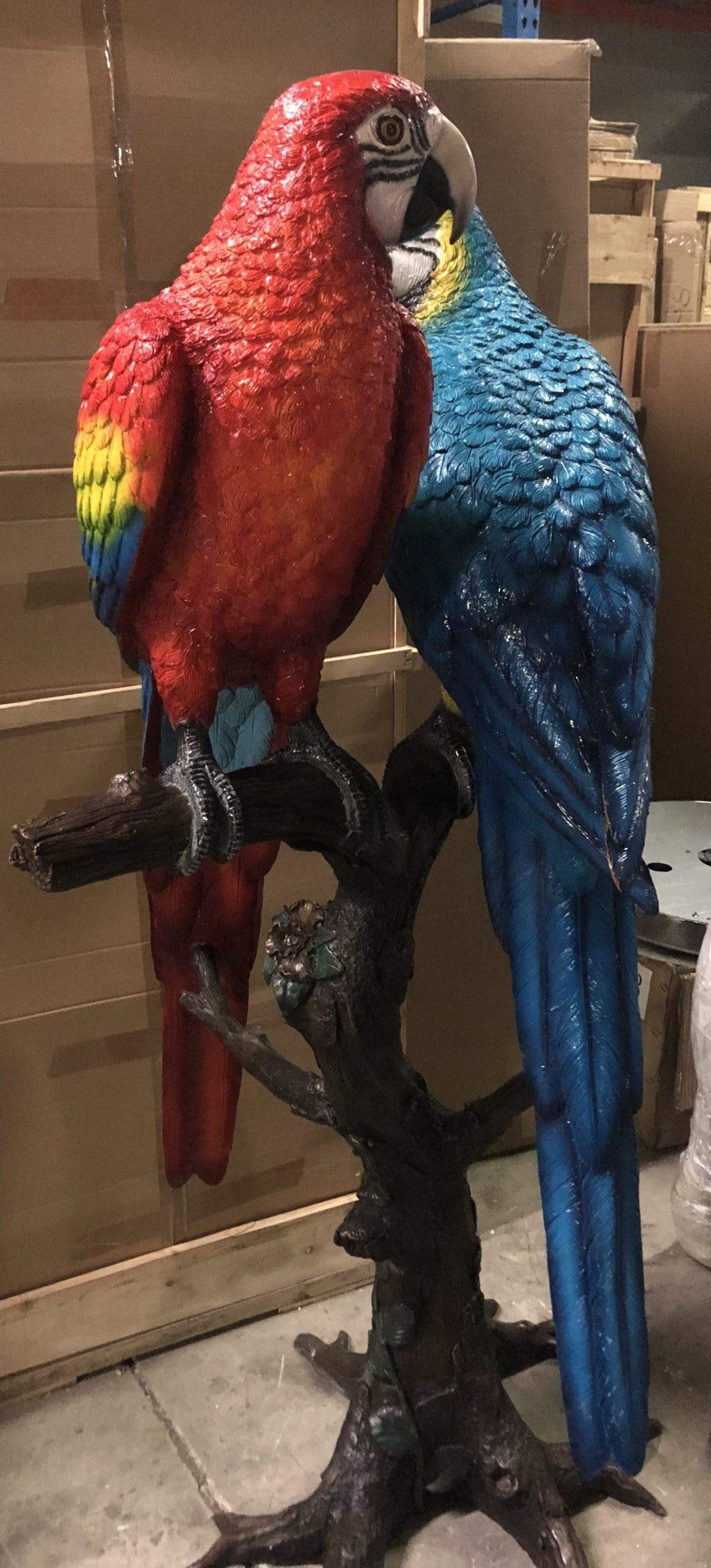 NIFAO Stunning Two Large Parrots on Tree Bronze Statue – Majestic and Colorful Sculpture with Tropical Charm for Home, Garden, Patios, or Entrances – 43" L x 28" W x 67" H