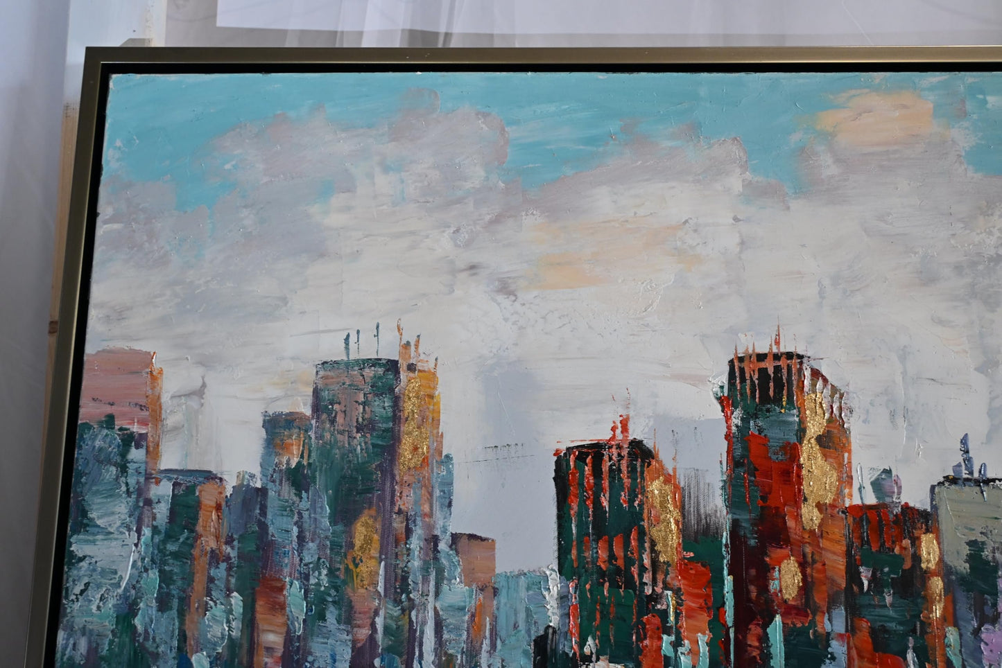 Vivid New York City Canvas Painting Framed Abstract Art 41"x61"