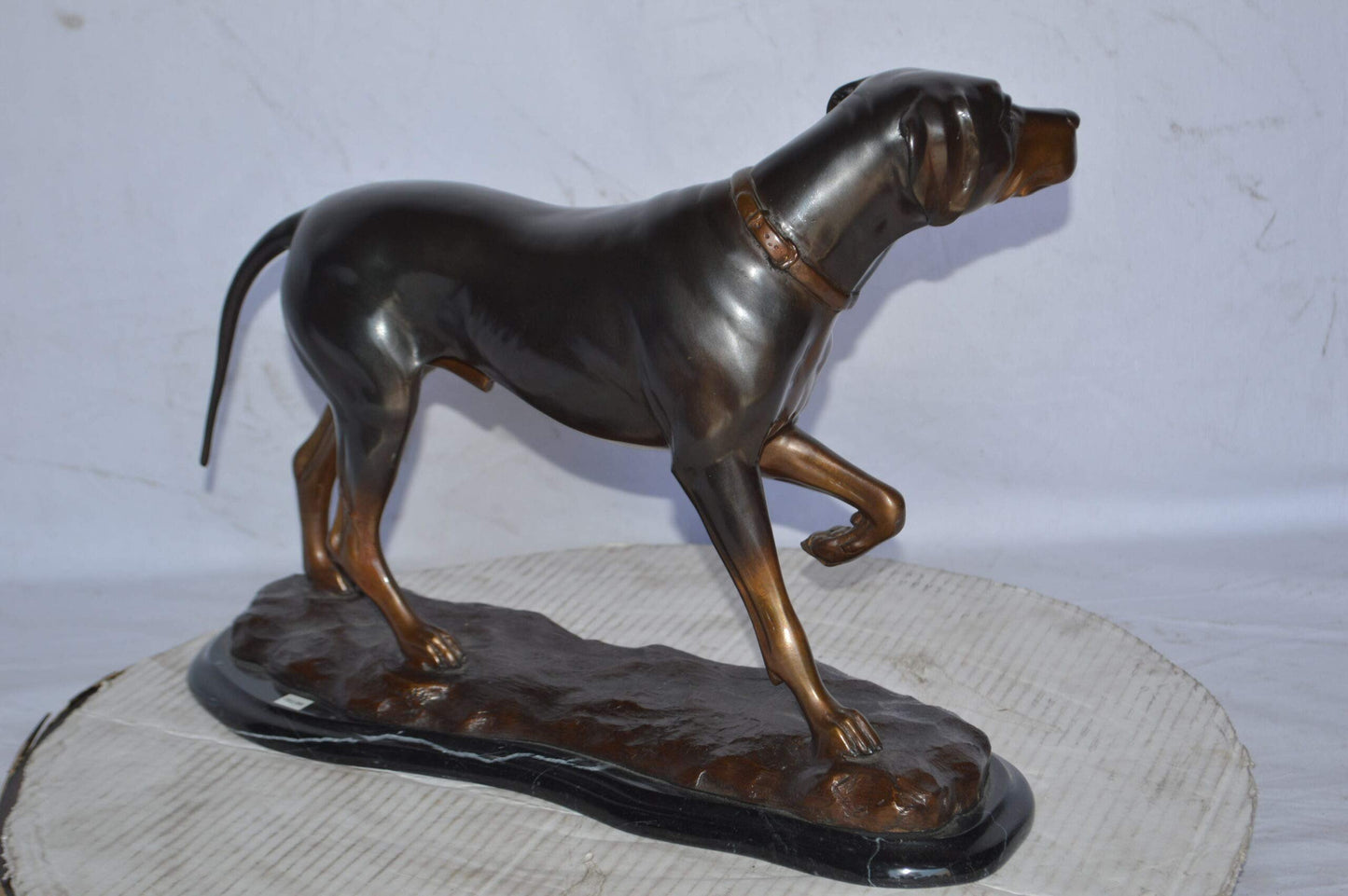 Black Labrador Bronze Statue Mounted on A Marble - Size: 20"L x 8"W x 14"H.