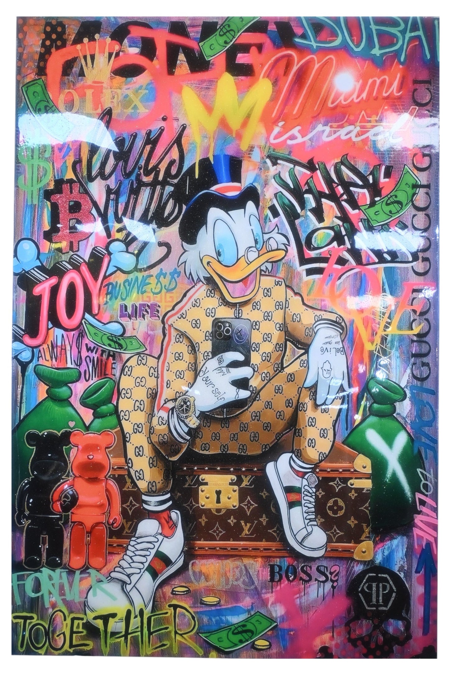 Giant Wealthy Duck Luxury Graffiti Resin Canvas 50"x69"
