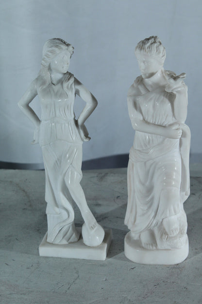 NIFAO Pair of Marble Lady Statues Classical Set 8"x3"x12"H