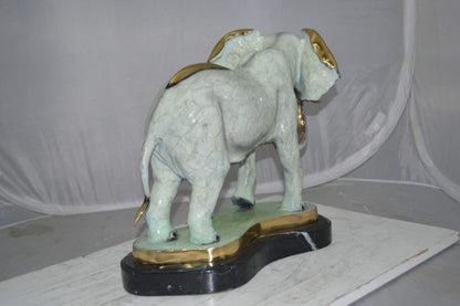 Elephant trunk Down Bronze Statue -  Size: 28"L x 12"W x 17"H.