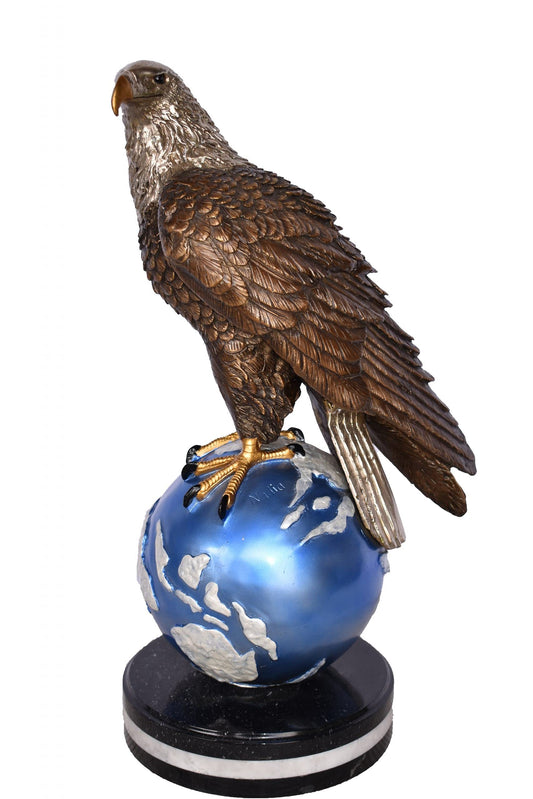 Bald Eagle Standing on a Blue Globe Bronze Statue Size: 17" x 9" x 23"H