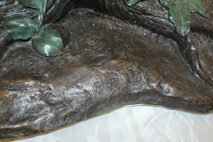 Peacock on Tree Bronze Statue -  Size: 31"L x 30"W x 64"H.