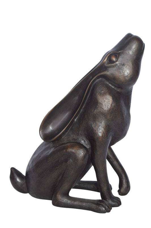Rabbit Gazing Up Bronze Statue - Size: 8"L x 14"W x 16"H.