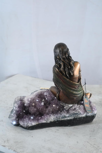 Manel Vidal Mar Bronze Maiden on Amethyst Geode by Ebano 12"x9"x11"H