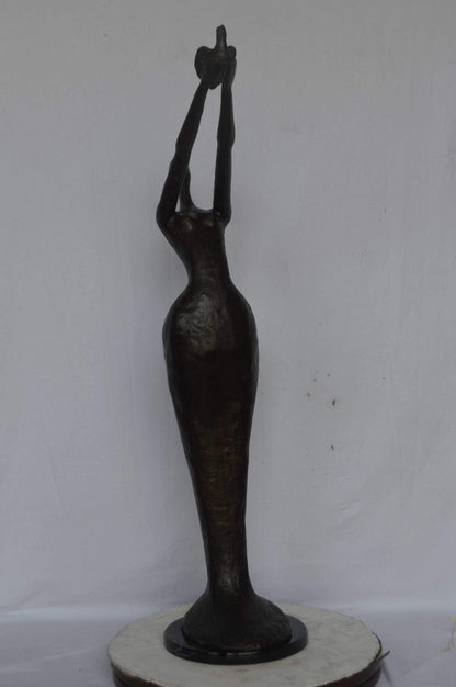 Woman Releasing Bird Modern Art Bronze Statue - Size: 13"L x 19"W x 52"H.