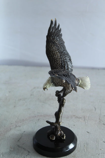 NIFAO Bronze Eagle Statue on Marble Base Soaring Bird Sculpture 8" x 5" x 10"H