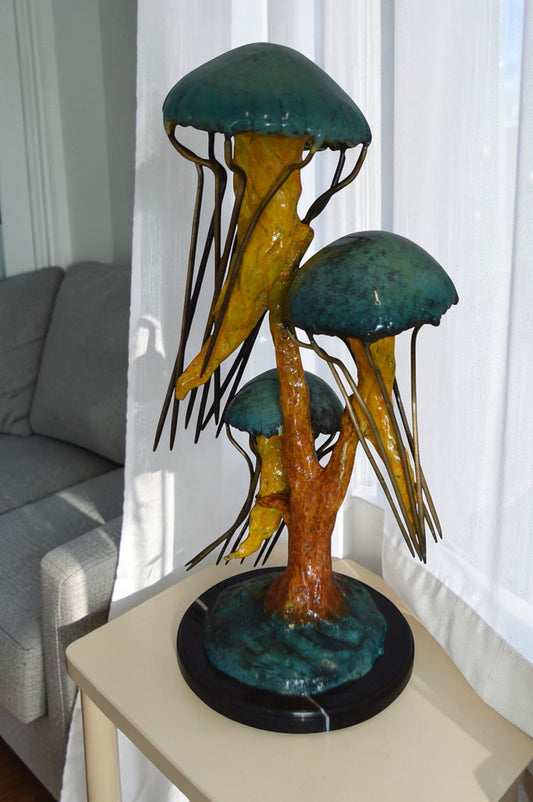 Three Jellyfish Bronze Statue -  Size: 12"L x 10"W x 22"H.