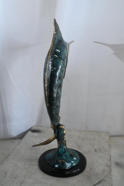 Blue Marlin Bronze Sculpture Leaping Ocean Wave 15"x6"x23"H