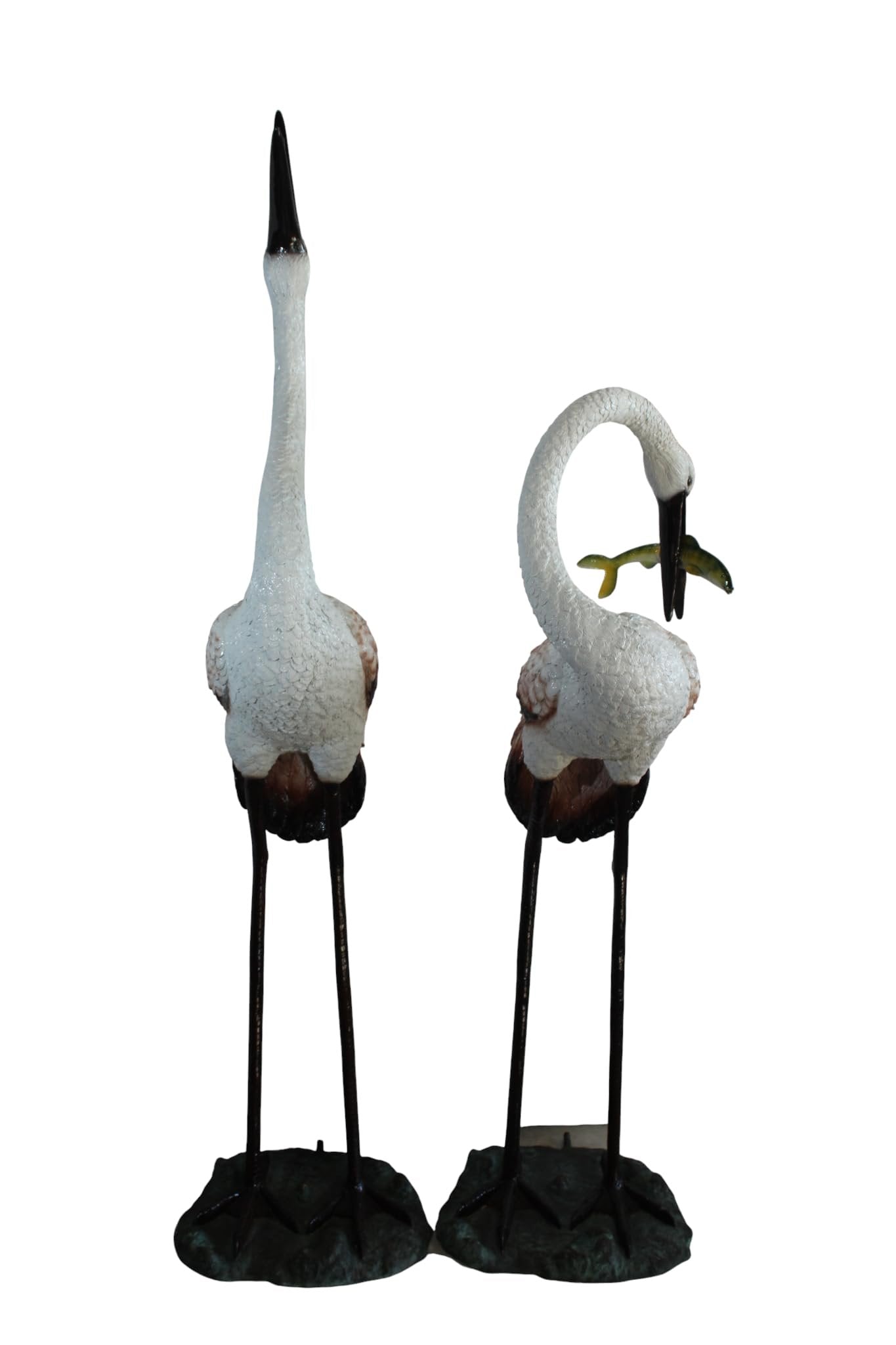Pair Large Bronze Crane Fountains Garden Water Feature 23"x17"x56"H
