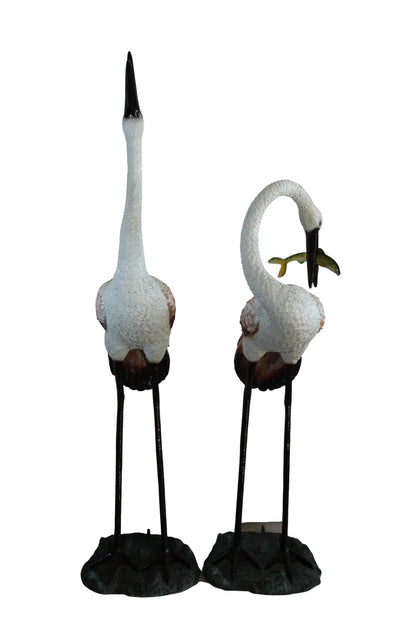 Pair Large Bronze Crane Fountains Garden Water Feature 23"x17"x56"H