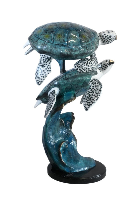 Bronze Two Sea Turtles Sculpture on Wave Base 26"x21"x41"H