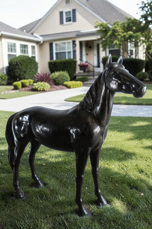 Life Size Standing Silver Horse Large Aluminum Sculpture 76"x19"x65"H