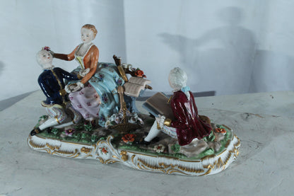 NIFAO Porcelain Rococo Courting Trio Figurine — Artist & Couple 20" x 8" x 10"H