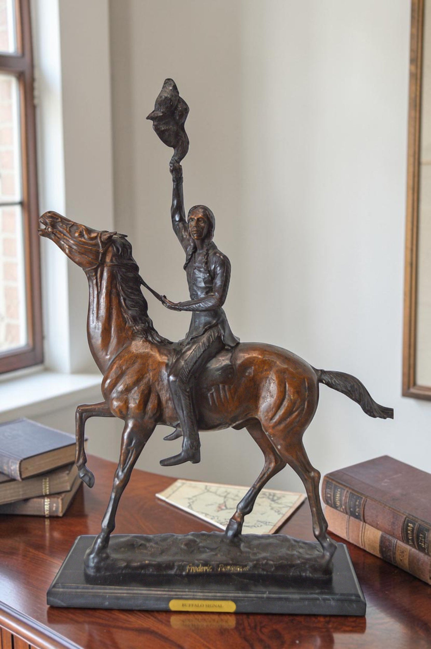 Scalp, a Frederic Remington Replica Bronze Statue - Size: 15"L x 7"W x 19"H.