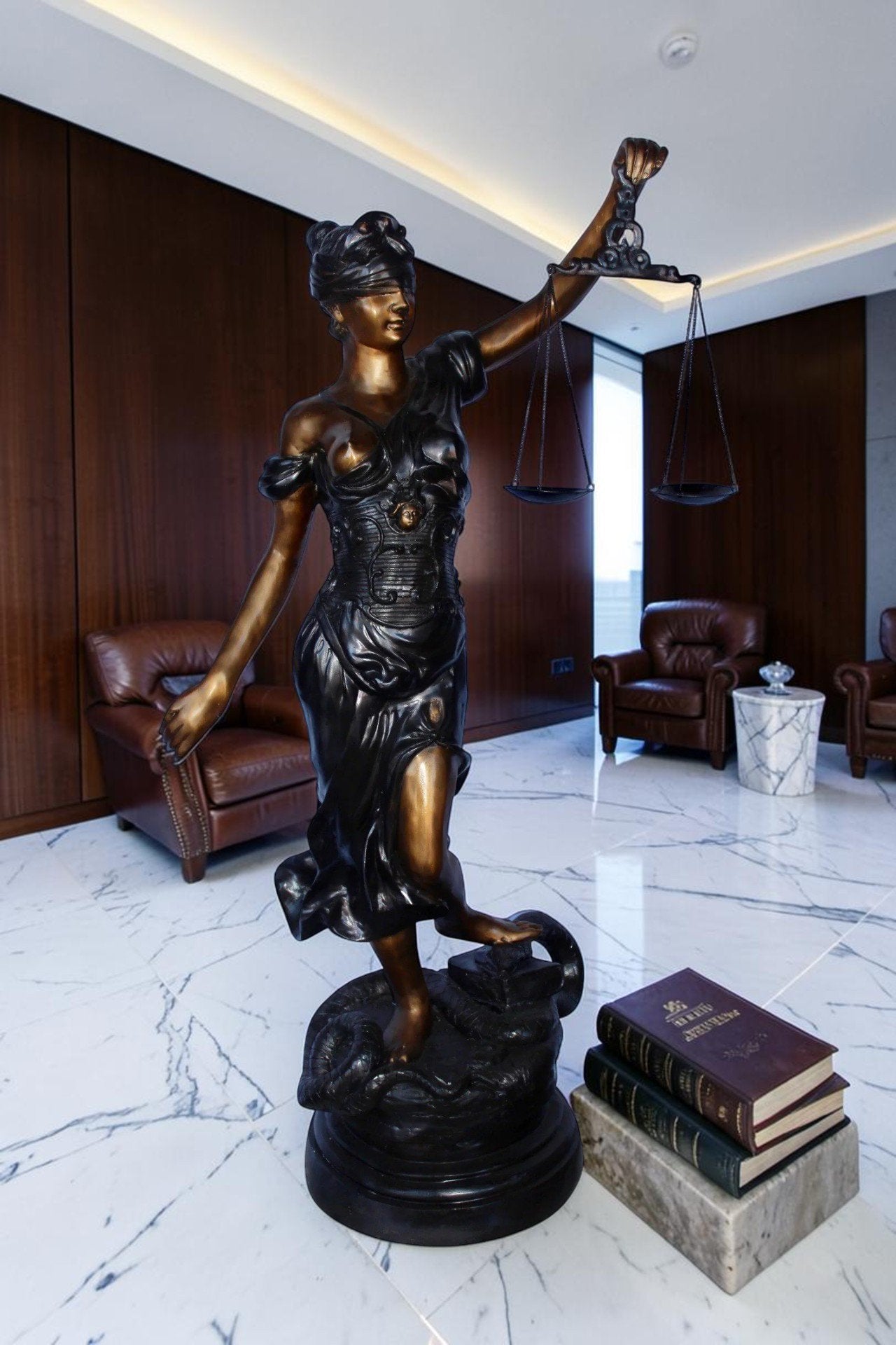 Lady Justice carrying scale bronze statue -  Size: "L x "W x "H.