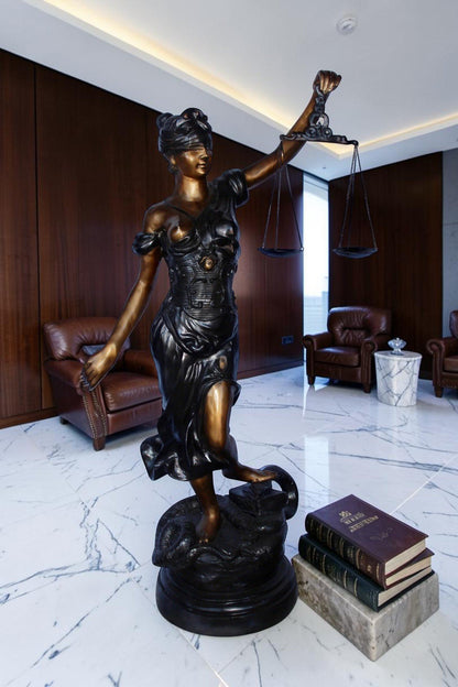 Lady Justice carrying scale bronze statue -  Size: "L x "W x "H.