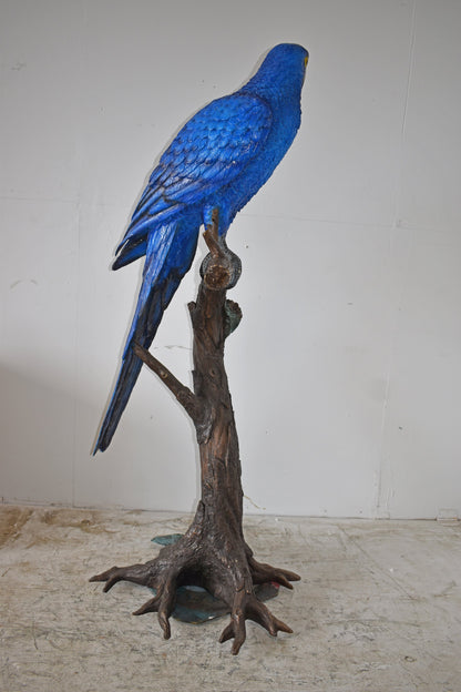 Single Hyacinth Macaw Blue Parrot on a tree Bronze Statue Size: 30" x 24" x 66"H