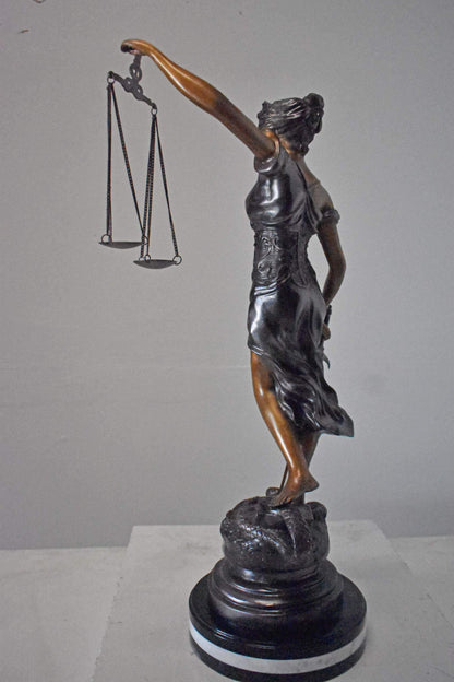 Lady Justice bronze statue mounted on a marble - Size: 14"L x 16"W x 32"H.