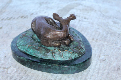 Deer Lazy Days, Small Bronze Statue Signed by Robert Beeler 6" x 7" x 3"H