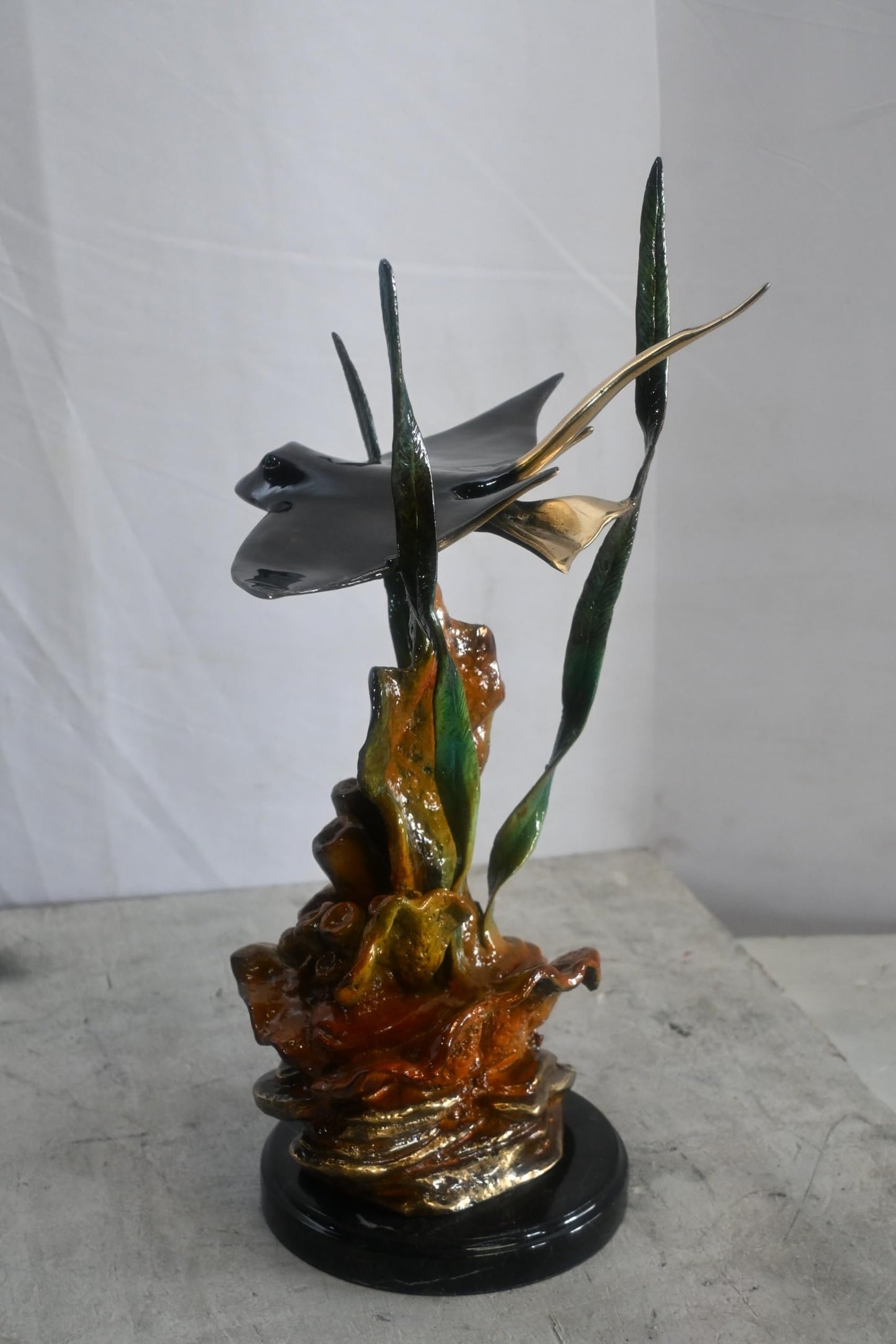 Bronze Manta Ray Sculpture Coral Reef Ocean Statue 11"x11"x18"H