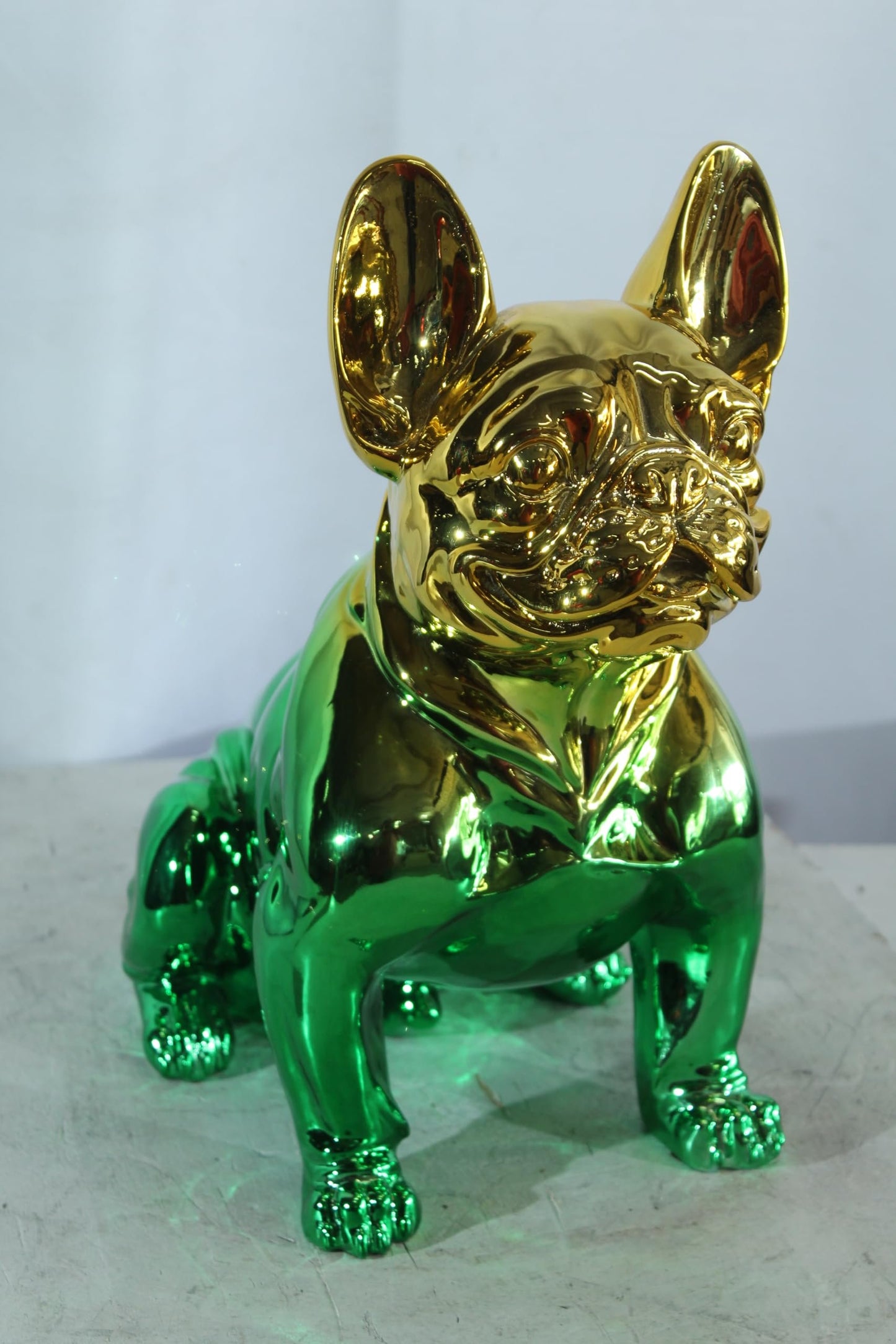 NIFAO Resin Bulldog Statue Green and Gold Finish 16"x9"x16"H