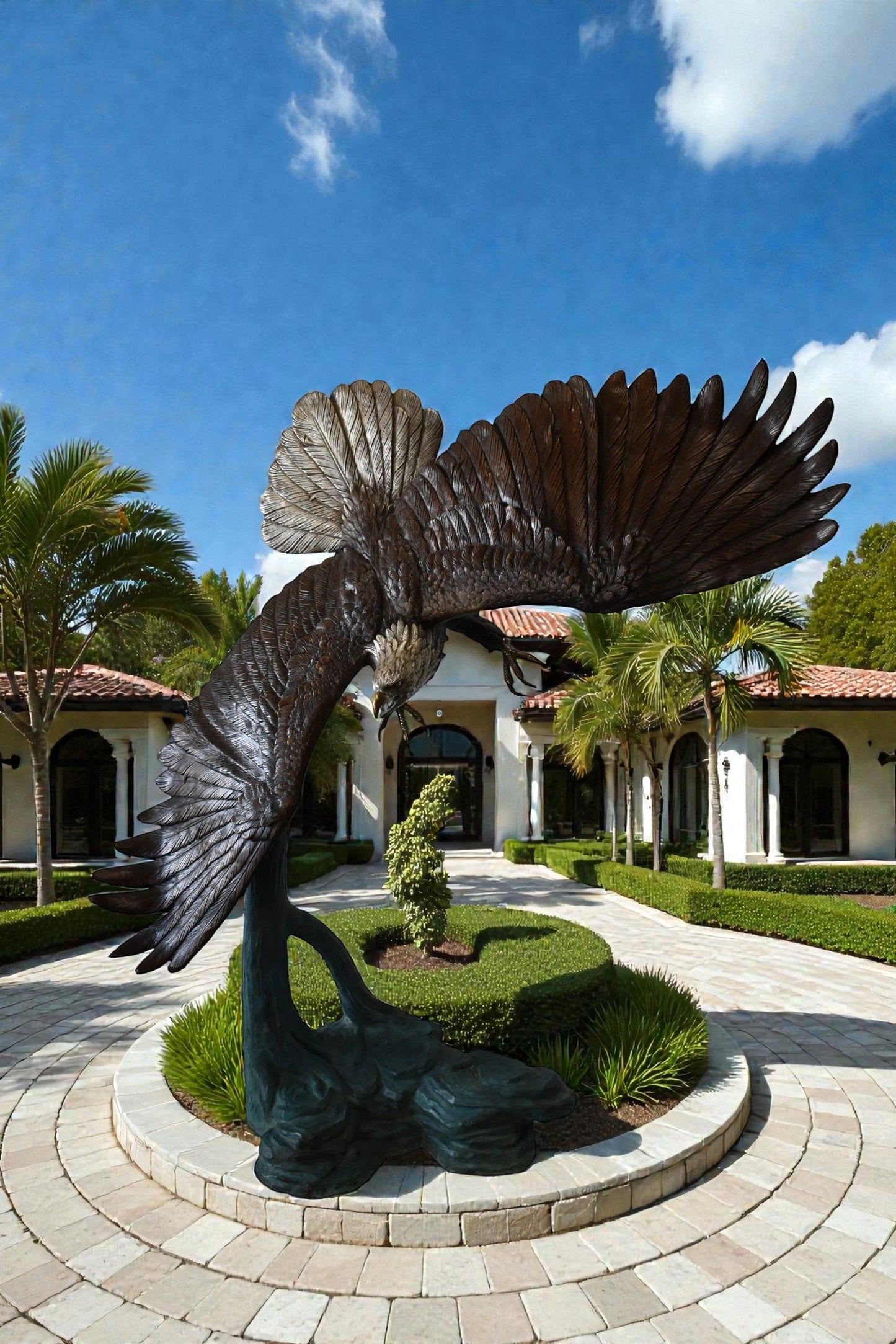 Giant Eagle in Action Looking for His Prey Bronze Statue Size: 78" x 28" x 74"H
